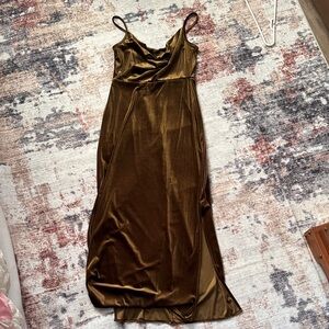Taylor Velvet Dress in Rich Mustard Brown